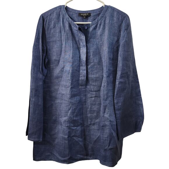Lafayette 148 New York Linen Tunic Top S Padded Shoulders Quiet Luxury Classic - Picture 1 of 8
